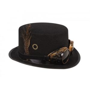 Chapeau Steampunk en Feutre avec Lunettes et Rouages - PTIT CLOWN - Accessoire Déguisement