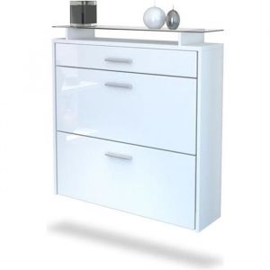 Vladon Meuble &agrave; chaussures Malea en Blanc mat - Blanc haute brillance