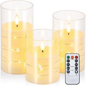 Bougies Led - Fausse Bougie - Bougie Led Flamme Vacillante - 3 Bougies Sans Flamme - Guirlande lumineuse IntégréeBougie Electrique