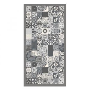 Tapis Vinyle Panorama Carreaux Ciments Cuisine Gris 140x200 cm - Tapis pour Cuisine Bureau et Salon en PVC
