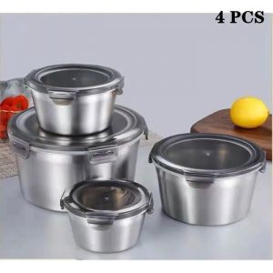 Boite Hermetique Acier Inox Boite Conservation Alimentaire avec Couvercles Lot de 4-Saladier Boite Alimentaire pour &Eacute;cole & Cuisine