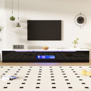 Meuble TV Mural 180cm Noir&blanc - Éclairage LED 16 Couleurs - Surface Lisse Haut De Gamme - Design Contemporain