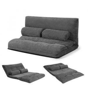 COSTWAY Canap&eacute; Lit / Chauffeuse Convertible - 2 Places Dossier R&eacute;glable 6 Positions Tissu Velours C&ocirc;tel&eacute; D&eacute;tachable et Lavable