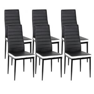 FIRNOSE Lot de 6 Chaises en Simili Cuir et Pieds en m&eacute;tal Style Contemporain Noir/Blanc - 40x 39 x 98 cm