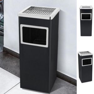 Poubelle Avec Cendrier - XUANYU - Poubelle 35L- Cendrier Ext&eacute;rieur Int&eacute;rieur Poubelle En Acier Inox - 24*24*60cm - Noir