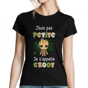 T-Shirt Femme - Drôle & Geek - Petite Groot - 100% Coton - Col V - Manches Courtes