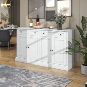 Grand Buffet Commode Sur Pied Avec 4 Portes Et 2 Tiroirs Buffet Pour Salle À Manger Et Salon 150 X 40 X 86 cm Blanc