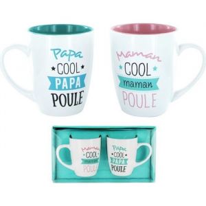 Coffret de 2 Mug Papa et Maman Poule - Tasse Cadeau Fête Anniversaire - 627