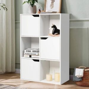 COSWAY Meuble de Rangement Casier avec 6 Compartiments 60x29x90CM 3 Ouvert et 3 avec Porte, Pour Salon, Chambre, Bureau etc. Blanc