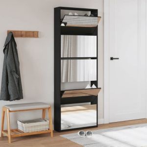 Bon plan Armoire à chaussures - JILI HOT - Grande Capacité - avec miroir 5 niveaux noir 63x17x1695cm - pour Entrée/Couloir