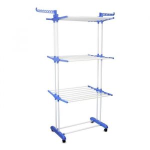 Sotech - Séchoir Pliable dInterieur Etendoir à 3 Niveaux 3 étagères Bleu Avec porte-chaussures Dimensions:  75-126 x 64 x 168