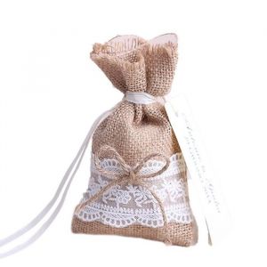 Da.Wa 30Pcs Sachet à Dragées Toile de Jute avec Ruban et Dentelle Sac Poche Bijoux Bonbon Chocolat Décoration Mariage Baptême Fête