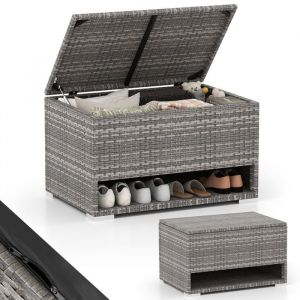 COSTWAY Coffre de Rangement en Osier 186 L avec &Eacute;tag&egrave;re &agrave; Chaussures Doublure Protectrice pour des Outils Gris
