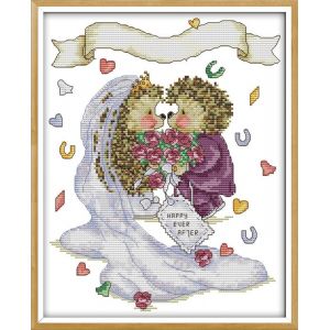 Point de Croix Kit Complet Pr&eacute; Imprim&eacute; Mariage de H&eacute;risson Amour 14ct Estamp&eacute; Broderie 28x33 cm Estampill&eacute;