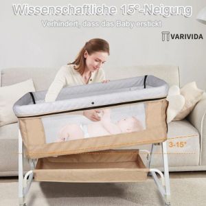 VARIVIDA LIT BEBE 1 Berceau 6 hauteurs pliable avec plan a langer2 en 1 (beige)