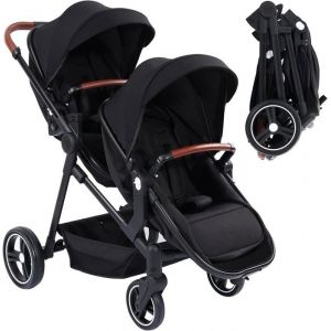 Poussette Double Légère Landau Pliable de Voyage Poussette Tandem Compacte Avec Siéges Réversibles Nacelle Bébé Pour 0-36 Mois
