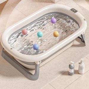 SUPFINE Baignoire Bébé Pliable XL Avec Transat De Bain Pour Bebe et Thermomètre Intégré - Baignoire Enfant Avec Siege De Bain