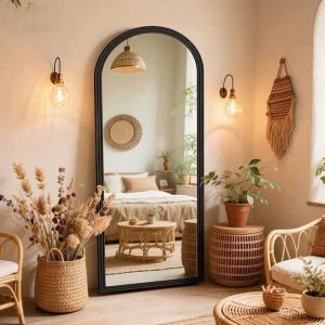 Miroir pleine longueur arqu&eacute; miroir haute d&eacute;finition r&eacute;glage flexible durable &eacute;l&eacute;gant et polyvalent 160x50cm noir