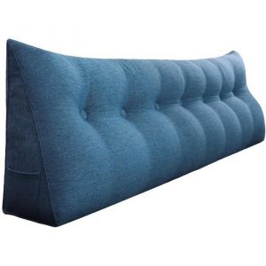 VERCART Coussin de Lecture Oreiller Soutien Dorsal Traversin Lombaire Cale Dos Lit Dossier pour Lit Lin Bleu 200CM