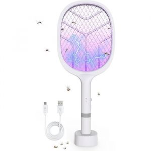 Raquette Electrique Insectes: 4800V Tapette &agrave; Raquette Moustique Electrique avec pi&egrave;ge &agrave; UV2 en 1 USB avec Batterie Rechargeable