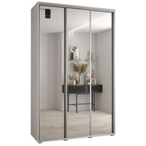 Armoire de chambre - ABIKSMEBLE Cannes 2 - armoire à 3 portes coulissantes avec miroir 2052x160x45 cm Blanc Blanc Argent