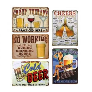 5 Pièces Vintage Métal Peinture Affiche Plaque Murale Décorations Murales dart en Fer Rétro pour Café Bar Pub Accueil Bière