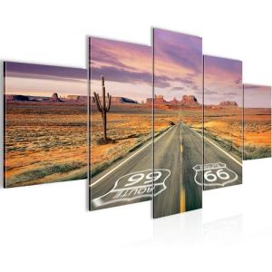 Tableau Décoration Murale 200x100 cm Runa art 611351a Grand Canyon Route 66 - 5 Panneaux Deco Toile Prêt à Accrocher - Orange