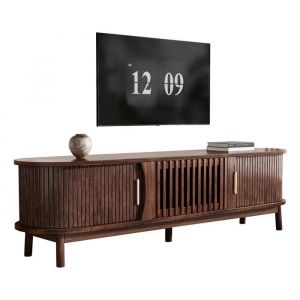 Lowboard TV Marron 165cm - Meuble TV Plat avec Porte coulissante - Porte Rabattable vers Le Bas - per Jusqu&rsquo;&agrave; 65 Pouces