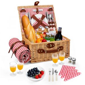 Panier Pique-Nique en Osier pour 4 Personnes Imperméable Ensemble Panier Pique-Nique pour Camping Lextérieur Chirtmas
