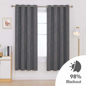 Deconovo Rideaux occultants &agrave; &oelig;illets 140 x 138 cm (l x h) - Bleu Marine - Lot de 2 Rideaux occultants imprim&eacute;s pour Chambre &agrave;