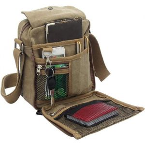 Sacoche Homme Sac Bandoulière en Toile Vintage Sac dépaule Sac Pochette Loisirs Vacances Sacoche Besace Messenger Portable