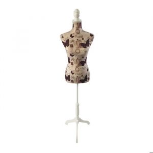Mannequin de couture Relaxdays femme taille 36/38 r&eacute;glable 130&ndash;167 cm motif Paris pied en bois multicolore