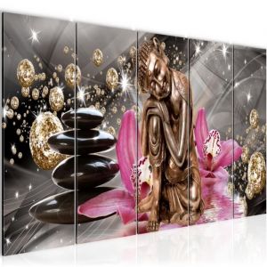 Runa art Tableau D&eacute;coration Murale Bouddha Orchid&eacute;e 200x80 cm - 5 Panneaux Deco Toile Pr&ecirc;t &agrave; Accrocher 505355a