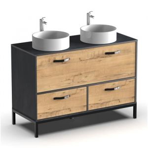 Meuble vasque pour salle de bain coloris imitation marbre ch&ecirc;ne - Longueur 120 x Profondeur 50 x hauteur 92 cm