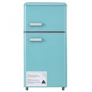 R&eacute;frig&eacute;rateur &agrave; double porte sup&eacute;rieure et inf&eacute;rieure volume total 72 litres consommation 120 kWh/year  Classe E，cyan