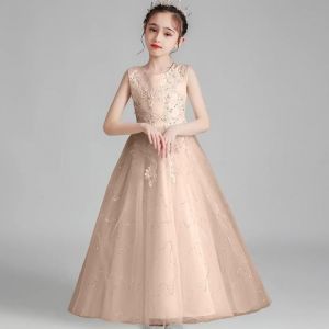Robe de Soirée de Mariage Fille Sans Manches en Tulle Robe Princesse Cérémonie Pour 4-14 Ans - Jaune