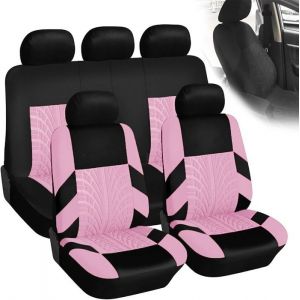 Housse Siege Voiture9pcs Voiture Cuir Ensembles Housses SièGe Housses De SièGe Universelles(Rose)