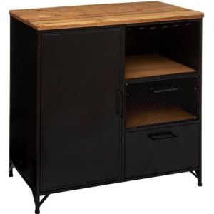 Buffet 1 porte en m&eacute;tal et bois coloris noir - Longueur 80 x Profondeur 425 x Hauteur 85 cm