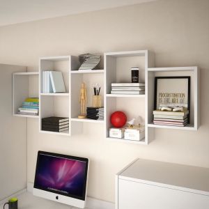 Étagère murale / Étagère asymétrique - CASSI - 1605 cm - blanc - 7 cases - style moderne