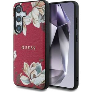 Guess - GUHMS25SPGNMPLMF - Coque MagSafe &agrave; motif floral imprim&eacute; grain&eacute; pour Samsung Galaxy S25 fuchsia
