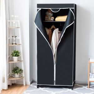 COSTWAY Armoire de Rangement Penderie de Vêtement Tissu 75 x 50 x 170 cm 2Etagères avec Housse intissé Noir