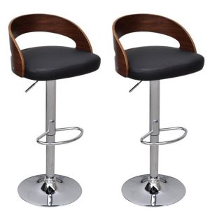 Lot de 2 Tabouret de bar - Meuble© - Style Scandinave - Noir - Bois courbé - Réglable en hauteur