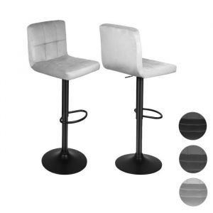 Willonin® Lot de 2 Tabouret de Bar Hauteur dassise réglable 55-75 cm Siège pivotant 360° en velours Gris clair