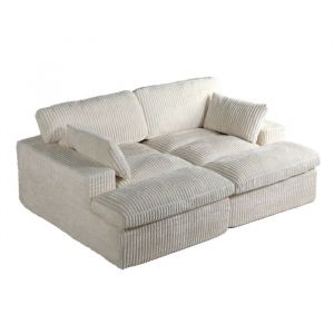 Canapé convertible 2-en-1 Canapé-lit 2 places Blanc en tissu côtelé Sans montage convertible en fauteuil convertible en méridienne