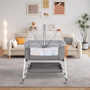 BERCEAU CODODO MULTIFONCTIONNEL BERCEAU BÉBÉ BERCEAU PLIABLE AVEC ROULETTES 80*40*100-115CM GRIS.
