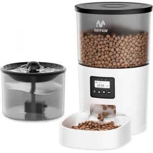Distributeur Croquettes Automatique Et DEau Pour Chat Distributeur Croquettes Chats Sèche Programmable 1-6 Repas Par Jour Fo