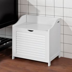 SoBuy Panier à Linge avec Sac Amovible Banc de Rangement Salle de Bain Coffre Polyvalent en Bois MDF 50x35x53 cm FSR40-W