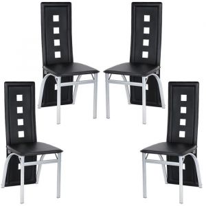 Chaises de Salle &agrave; Manger EIFFEL - Royalbell - Similicuir - Lot de 4 - Noir