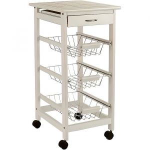 Desserte de Cuisine en Bois Blanc et Métal - WADIGA - Rangement Légumes - Hauteur 76 cm - Longueur 37 cm