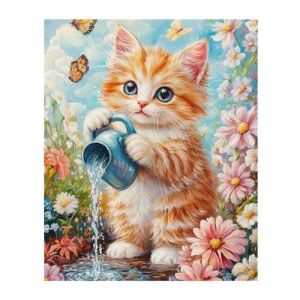 Chat Peinture Numero Adulte 40x50cm Sans Cadre Kits de Peinture au Num&eacute;roChat Fleur Coloriage Par Num&eacute;ro D&eacute;coration De Maison